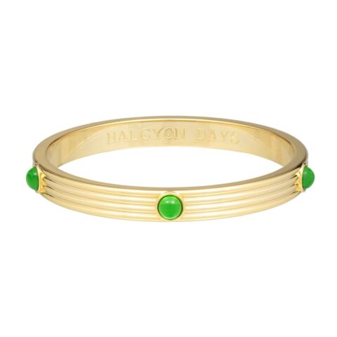 Ribbed Cabochon Emerald Gold Bangle