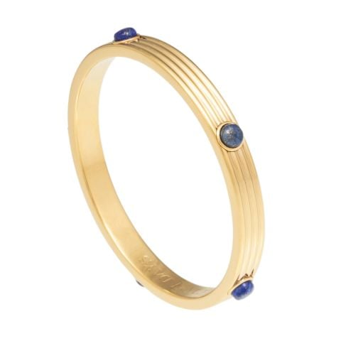 Ribbed Cabochon - Deep Cobalt - Gold - Bangle