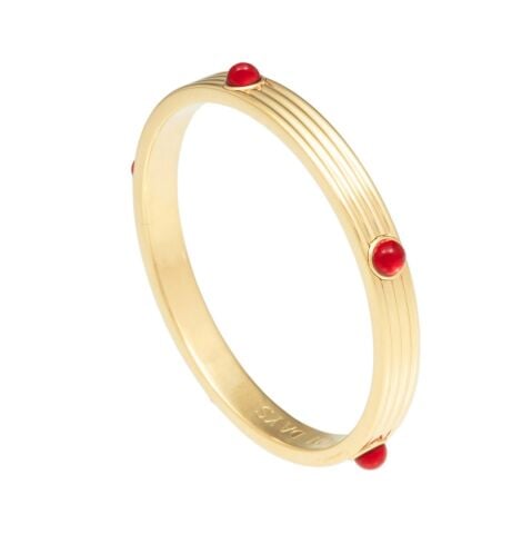 Ribbed Cabochon - Ruby - Gold - Bangle