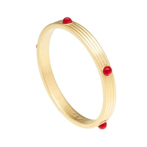 Ribbed Cabochon Ruby Gold Bangle