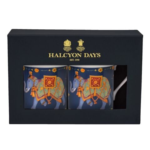 Ceremonial Indian Elephant - Blue - Non Gild - Mug Set x 2