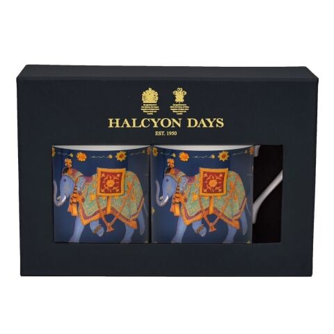 Ceremonial Indian Elephant Blue Non Gild Mug Set X 2