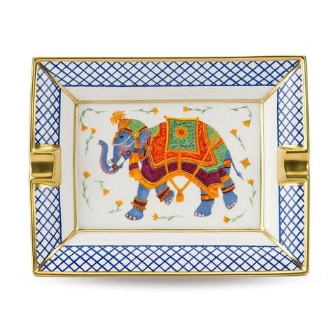 Ceremonial Indian Elephant -White with Blue Trellis- Ashtray