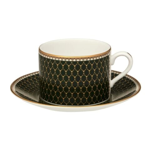 Gc Antler Trellis Dark Green Gold Teacup And Saucer