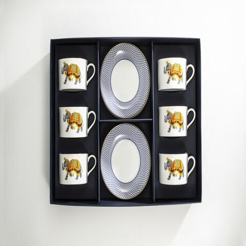 Ceremonial Indian Elephant - Tea Cup & Saucer Set x 6
