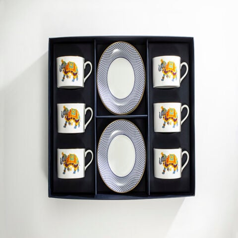 Ceremonial Indian Elephant Tea Cup And Saucer Set X 6