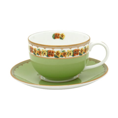 Com Shell Garden Floral Nasturtium Green Teacup And Saucer