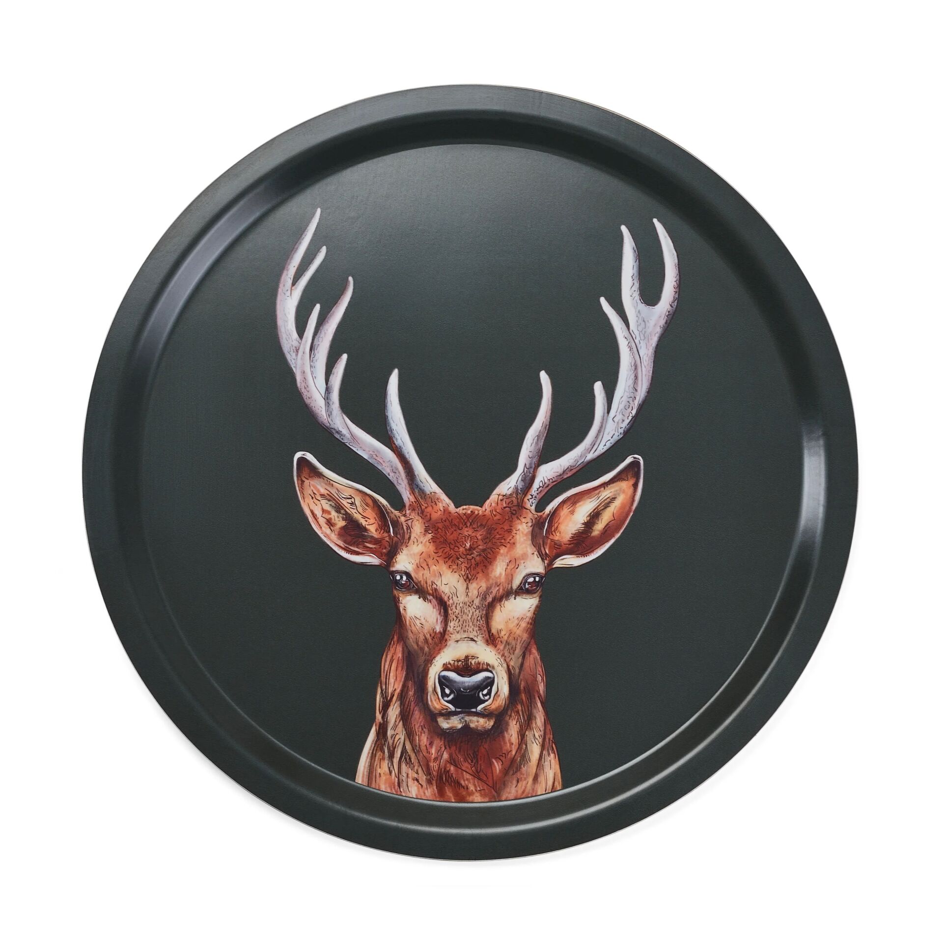 Woodland Wildlife Stag Round Birchwood Tray