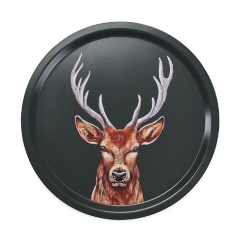 Woodland Wildlife Stag Round Birchwood Tray