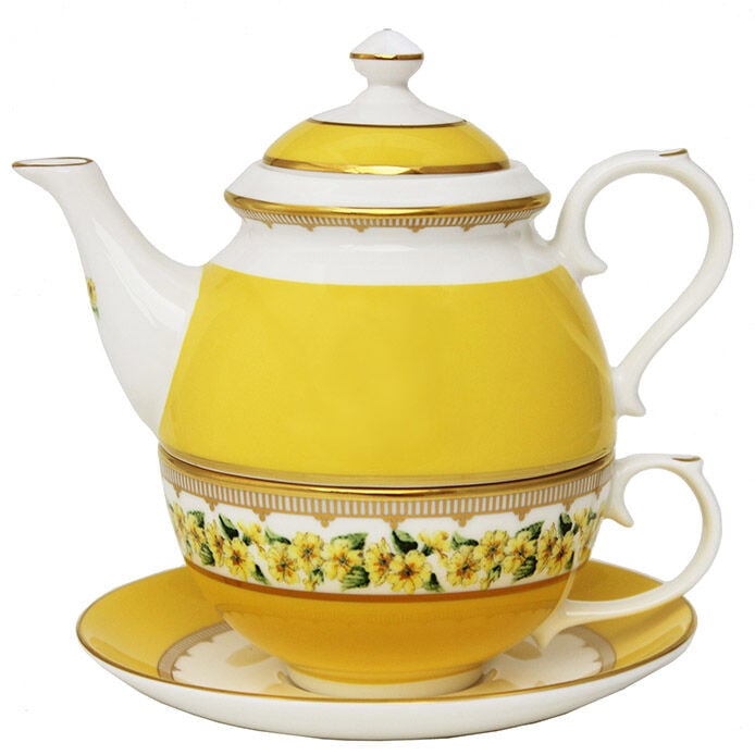 Com Shell Garden Floral Primula Yellow Tea For One