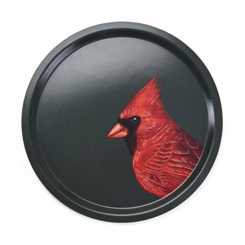 Woodland Wildlife Red Cardinal Round Birchwood Tray