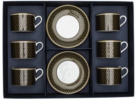 Antler Trellis - Black - Teacup & Saucer Set x 6