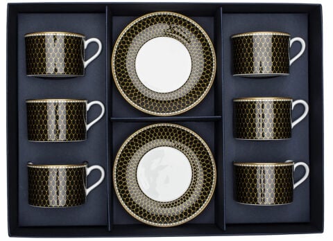Antler Trellis Black Teacup And Saucer Set X 6