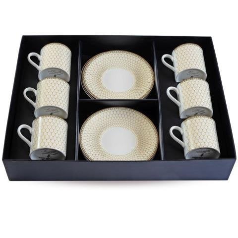 Antler Trellis - Ivory - Coffee Cup & Saucer Set x 6