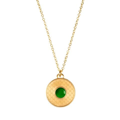 Salamander Cabochon Emerald Gold Necklace
