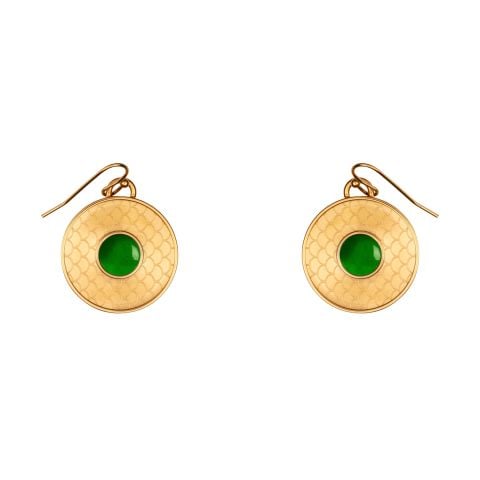 Salamander Cabochon Emerald Gold Earrings