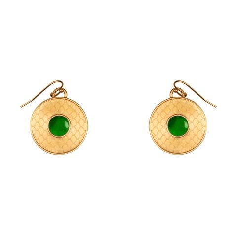 Salamander Cabochon Emerald Gold Earrings
