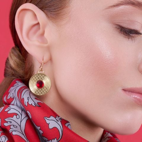 Salamander Cabochon Ruby Gold Earrings