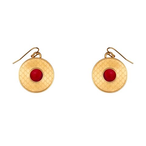 Salamander Cabochon Ruby Gold Earrings