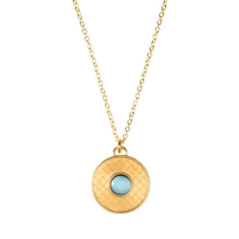 Salamander Cabochon Aquamarine Gold Necklace