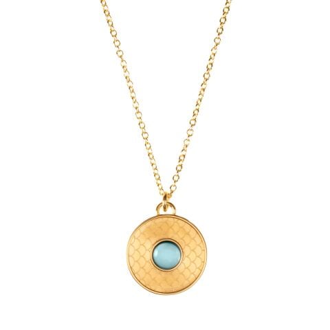 Salamander Cabochon Aquamarine Gold Necklace
