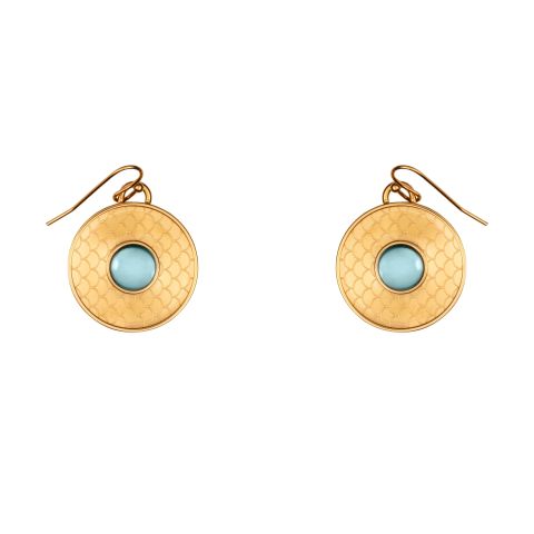 Salamander Cabochon Aquamarine Gold Earrings