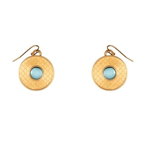 Salamander Cabochon Aquamarine Gold Earrings