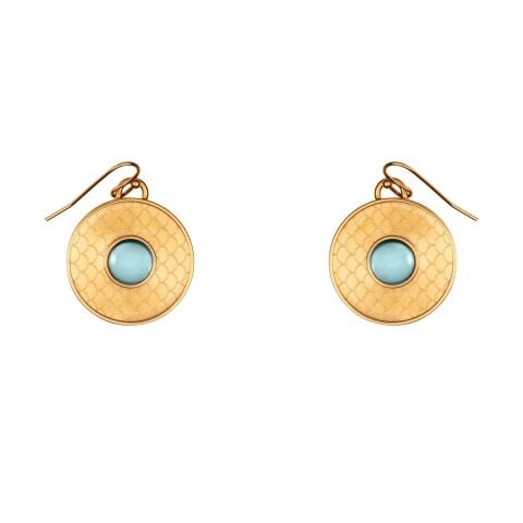 Salamander Cabochon Aquamarine Gold Earrings