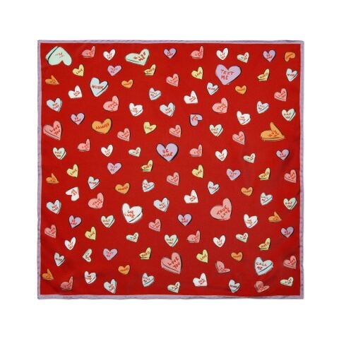Love Hearts Red 45x45 100% Silk Mini Scarf