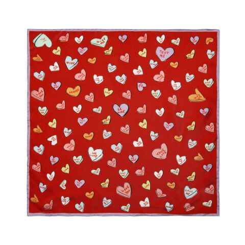 Love Hearts Red 45X45 100 Percent Silk Mini Scarf
