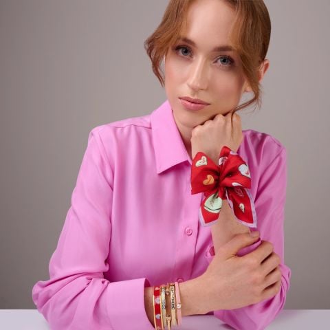 Love Hearts Red 45x45 100% Silk Mini Scarf