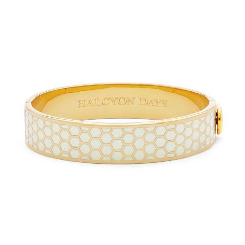 13mm Honeycomb Cream Gold Hinged Bangle