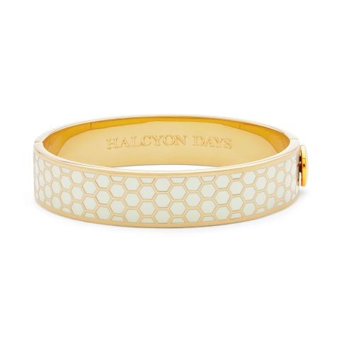 13mm Honeycomb Cream Gold Hinged Bangle