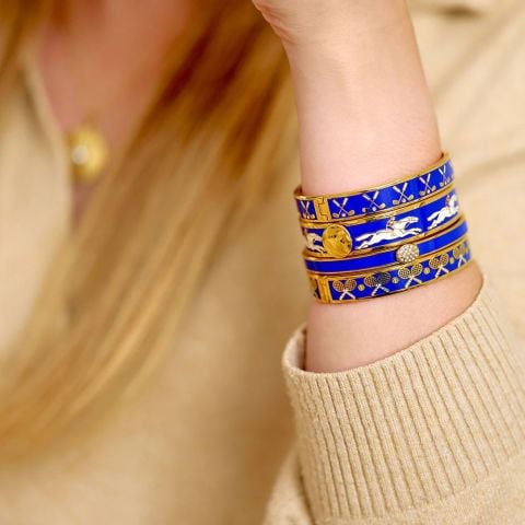 1cm Tennis Deep Cobalt Gold Hinged Bangle