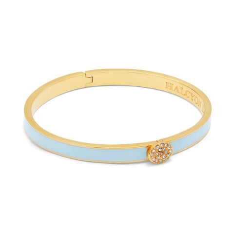 6mm Skinny Plain Pave Button Forget me Not Hinged Bangle