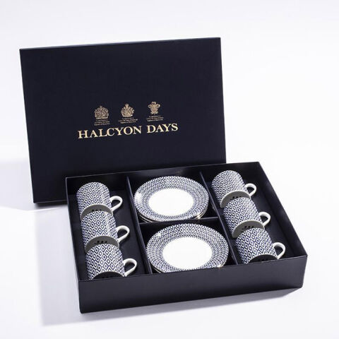 Aragon Midnight Palladium Coffee Cup And Saucer Set And 6
