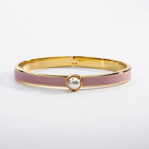 6mm Skinny Cabochon Pearl Pink Gold Hinged Bangle