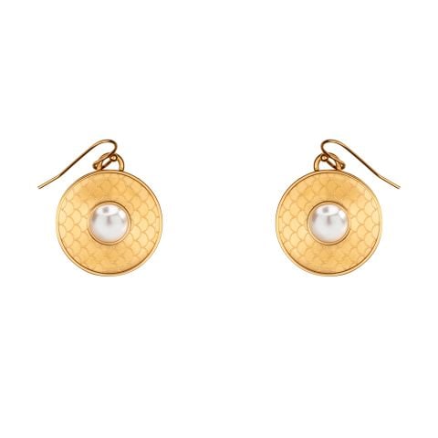 Salamander Cabochon Pearl Gold Earrings