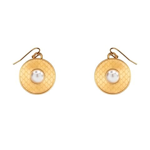 Salamander Cabochon Pearl Gold Earrings