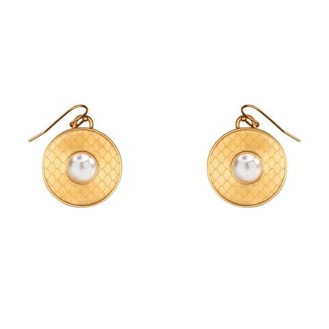 Salamander Cabochon Pearl Gold Earrings