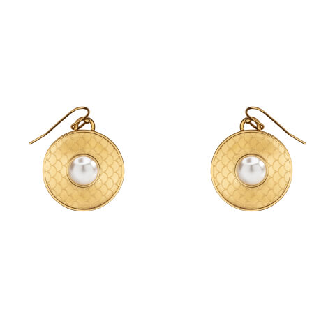 Salamander Cabochon Pearl Gold Earrings