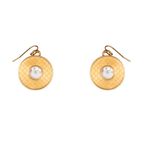 Salamander Cabochon Pearl Gold Earrings