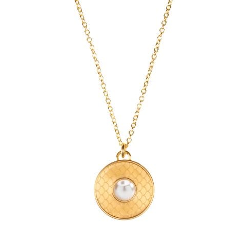 Salamander Cabochon Pearl Gold Necklace