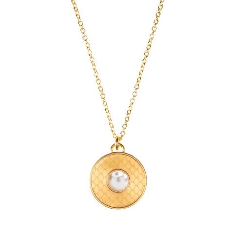 Salamander Cabochon Pearl Gold Necklace