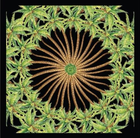 Radiant Palm Black 90X90cm 100% Silk Mini Scarf