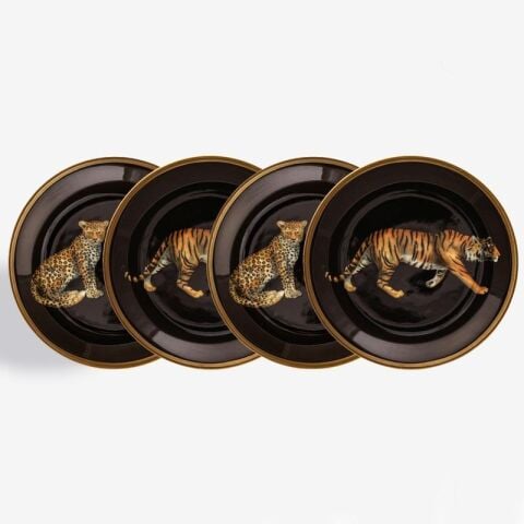 Mw Leopard And Tiger Black Coaster Set X 4