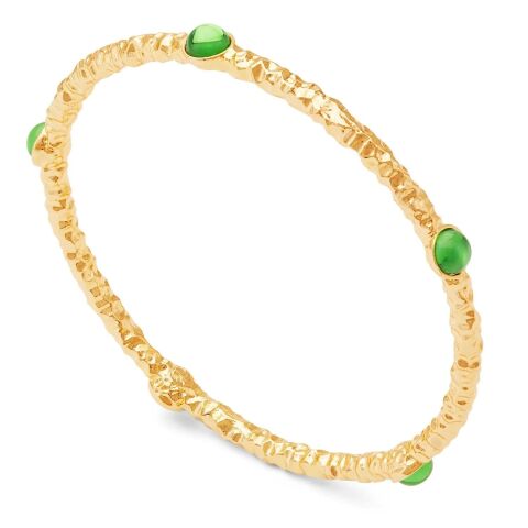 Cabochon Emerald And Gold Push On Bangle