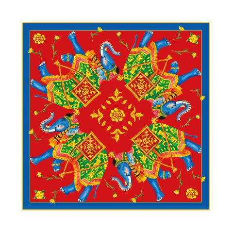 Tören Fili - Kırmızı - Lacivert - 45x45 cm - %100 İpek Mini