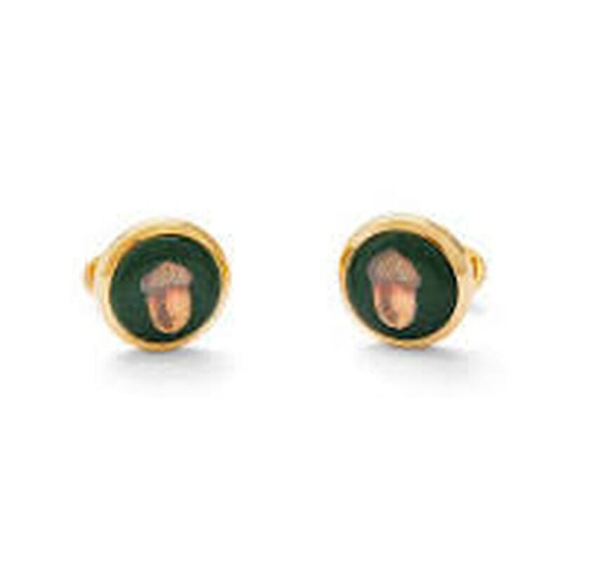 Woodland Wildlife Acorn - Green - Round - Gold - Cufflinks