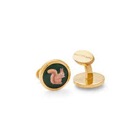 Woodland Wildlife Squirrel - Green - Round -Gold - Cufflinks
